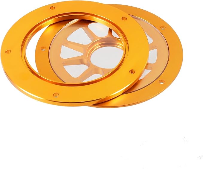 POWER JAMES Gold 7.7" Visible Hollow-Out Primary Derby Clutch Cover with Tranparent Acrylic PC Glass Compatible with 2016-2024 Touring and Trike Models FLHXSE, FLHR, FLTRSE (Gold)