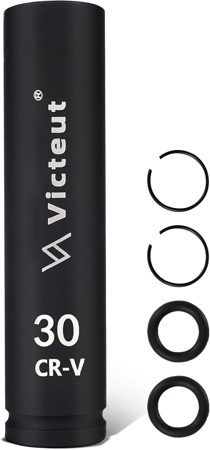 1-Inch Drive 30mm Extra Deep Impact Socket, 8-Inch (200mm) Long, 6-Point Truck & Trailer & Tractor Wheel Nut Socket, Heat Treated Cr-V Alloy Steel, One-Piece Forged, No Torque Loss
