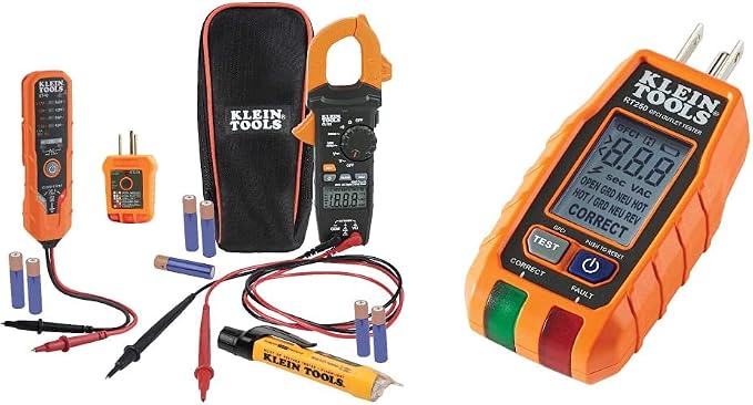 Klein Tools Electrical Tester Bundle with Clamp Meter, GFCI Outlet Tester, and Voltage Testers