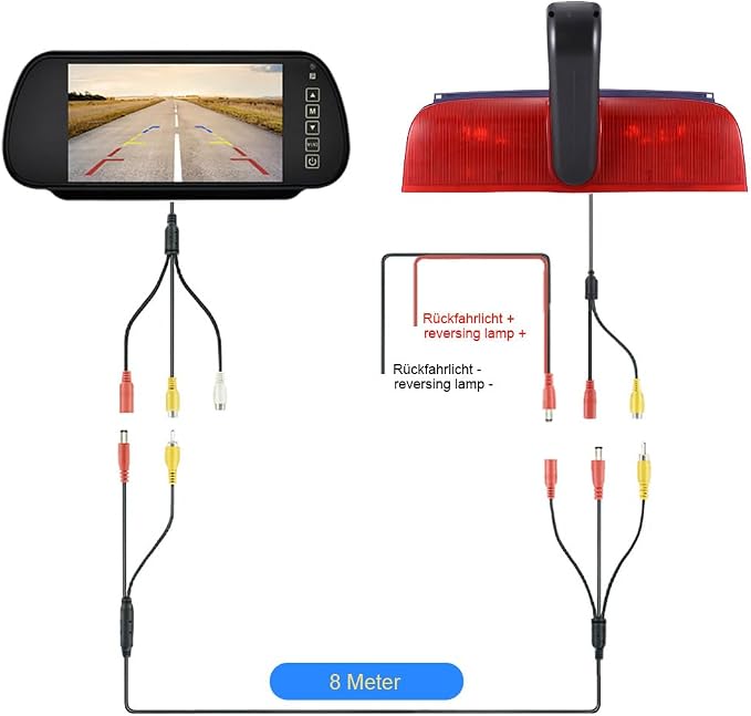 18mm Car Third Roof Top Mount Brake Lamp Light Rear View Reverse Parking Camera,replacement for Van Ford Transit Connect 2 II/XL Cargo Titanium Passenger Wagon 2014-2022 (with 7 inch rear view mirror)