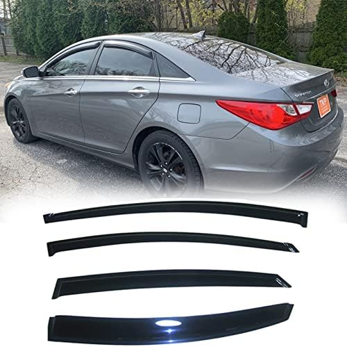 Side Window Wind Deflector,4pcs Outside Mount Tape-On Nice Sun Rain Guards Set,Window Visor fit for 2011-2014 Hyundai Sonata (New Body Style),2011-2016 Hyundai Sonata Hybrid 94261