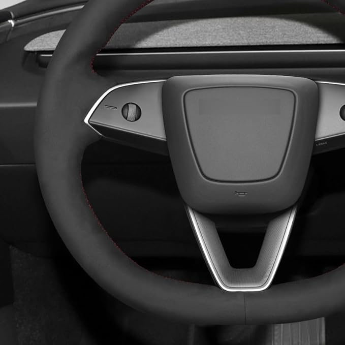 MEWANT Hand Stitch Black Suede Steering Wheel Cover Wrap for Tesla Model 3 Highland 2023-2025 Tesla Model Y Juniper 2025
