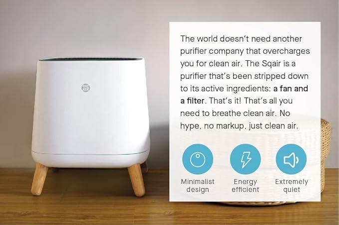 Smart Air(AKA Smart Health) Sqair Air Purifier|H13 HEPA &Activated Carbon| Cleans up to 900 sq ft/30 mins, 23-52 dB| For Home, Bedroom, Office, Kitchen|Reduces Allergies, Smoke, Dust, Pet Odors