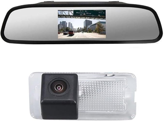 Vehicle License Plate Backup Camera,Night Vision Car Rear View Reverse Camera+4.3" LCD Mirror Replacement for Fiat Abrath 500 595 695 500C 595C 695C Rockstar Cabrio Convertible E-Sport (No.7301)