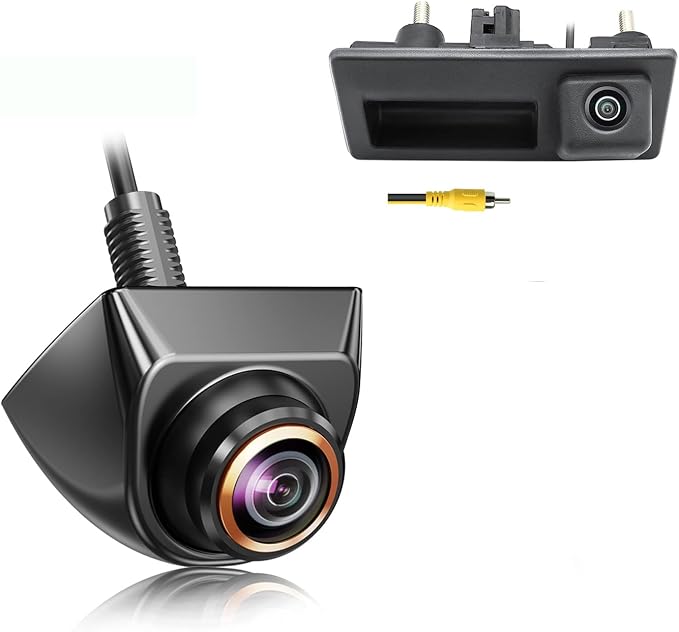 GreenYi HD 720P Backup Camera for Audi VW + AHD 720P Reverse Rear Cam with Gold Rim