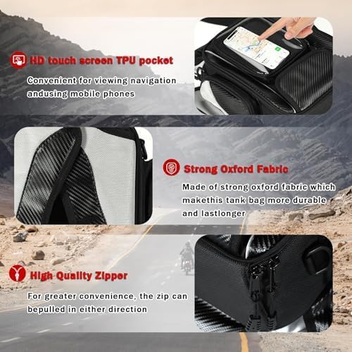 Motorcycle Tank Bag for Kawasaki Ninja 650 650R ZX6R ZX10R, Magnetic & Strap Mount Tank Bag for Motorcycles, Motorcycle Touring Navigation Luggage Bag Tank Bags, B Magnetic