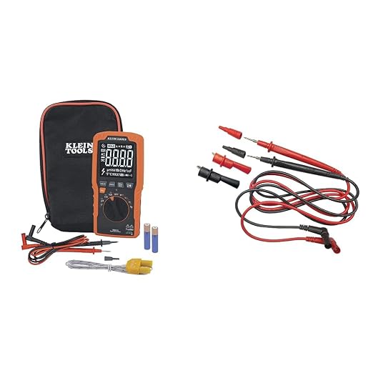 Klein Tools MM450 Multimeter, Slim Digital Meter, Auto-Ranging TRMS, 600V AC/DC Voltage, Current, Resistance, Temp, Frequency, Continuity & 69410 Replacement Test Lead Set, Right Angle