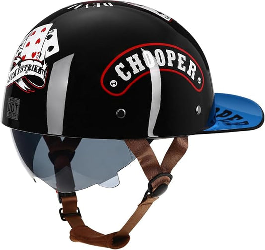 Vintage Retro Open Face Motorcycle Helmet Baseball Cap Half Helmets with pull-down Lens for Men Women Moped Cap Jet Scooter Street Cruiser - DOT Certified (Witch,Medium)