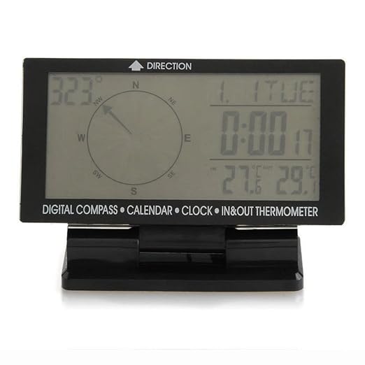 with Large LCD 3.9inch with Blue Backlight Compass Clock Digital Car Thermometer Black