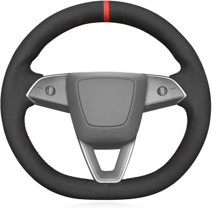 MEWANT Hand Stitch Black Suede Steering Wheel Cover Wrap for Tesla Model 3 Highland 2023-2025 Tesla Model Y Juniper 2025