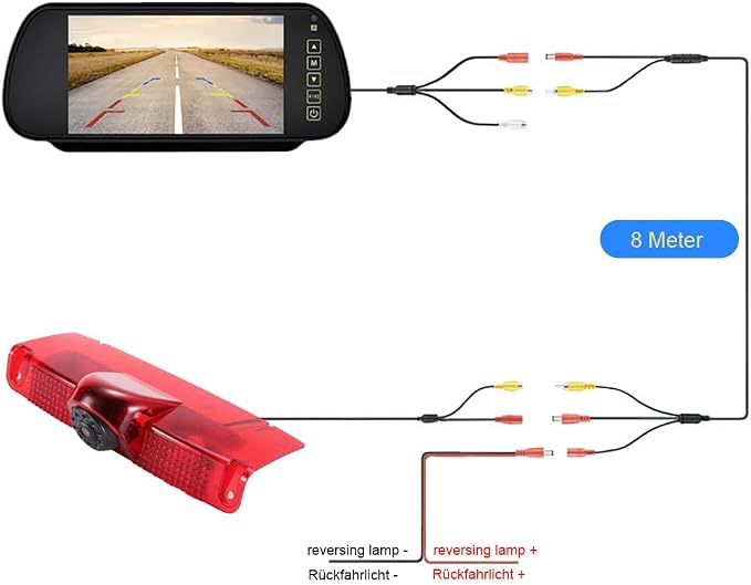 7 inch LCD Mirror Monitor+High Mount Brake Light Rear View Reverse Backup Camera Replacement for Chevrolet Express GMC Chevy Savana Exporer Vans Cargo Van 2003-2018