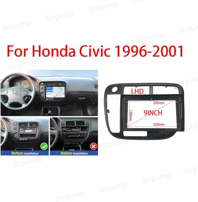 9'' for 1998-2000 Honda Civic LHD Car Radio Stereo Audio Frame Fascia Bezel Trim Kit