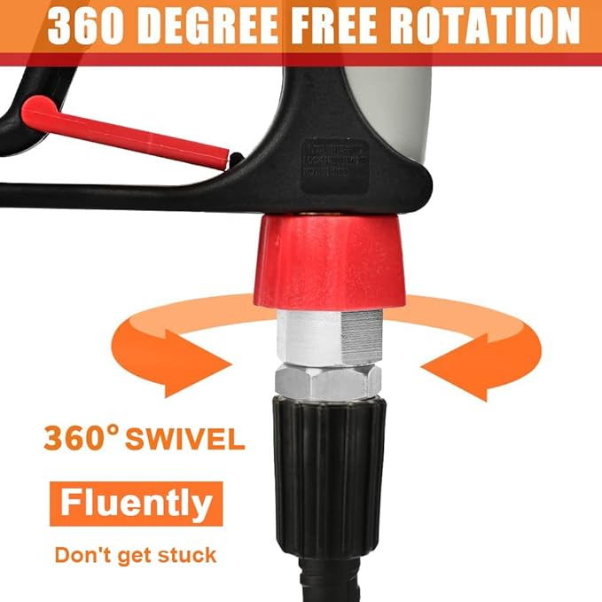 Pressure Washer Short Gun, 5000 PSI High Pressure, Trigger Handle and Professional 3/8" Swivel Quick Connect Plug, M22-14mm/15mm Fitting Adapter, 5 Spray Nozzle Tips with Holder