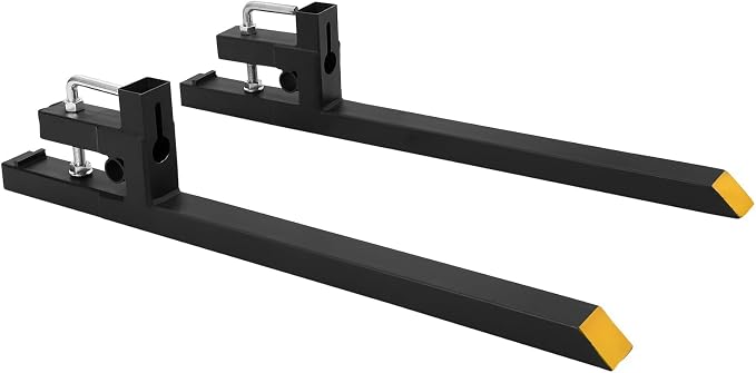 Heavy Duty 60" Clamp-On Pallet Forks for Tractor Loader Bucket – 4000 lbs Capacity – Adjustable Stabilizer Bar – Quick Attach Skid Steer Fork Attachment – Ideal for Farm and Agricultural Equipment