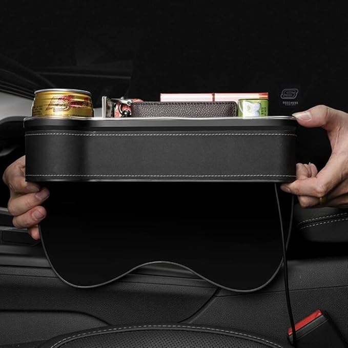 Tumecos Car Seat Gap Organizer with Light Multifunctional with Small Cup Holder Car Seat Organizer Car Seat Gap Filler with 2 USB Super Fast Charge Ports(Black, Driver and Passenger’s Side)