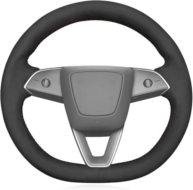 MEWANT DIY Hand Stitch Black Suede Steering Wheel Cover for Tesla Model 3 Highland 2023-2025 Tesla Model Y Juniper 2025