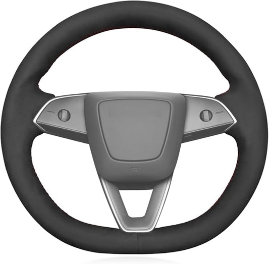 MEWANT DIY Hand Stitch Black Suede Steering Wheel Cover for Tesla Model 3 Highland 2023-2025 Tesla Model Y Juniper 2025