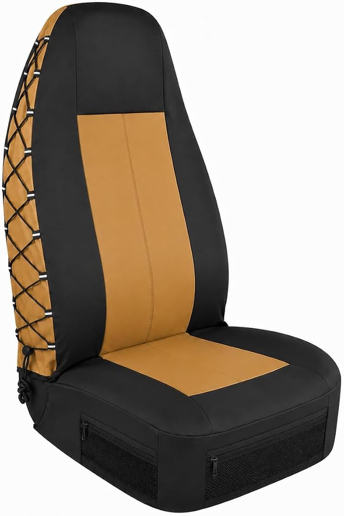 Coyote Tan Black Canvas Seat Cover for Jeep Wrangler JL/JK/TJ/YJ 2-Door/4-Door, Durable Tactical Multi Pockets Trucks Seat Protector Front Rain Defender 1PC