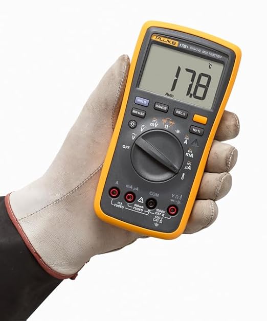 Fluke 17B+ Digital Multimeter, for Electrical Applications, Measures AC/DC Voltage 1000V, Current Measurements to 10A, Resistance, Continuity, Diode, Capacitance, Frequency, and Temperature Testing