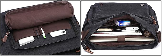 Vintage Genuine Leather Waxed Canvas Briefcase Large Satchel Shoulder Bag Rugged Computer 15.6" Laptop Bag
