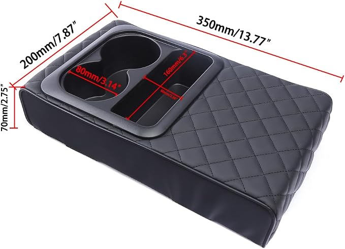 Supin Car Armrest Cushion - Multifunctional Faux Leather Armrest Cushion with Cup Holder, Phone Storage, and Ergonomic Design for All Seasons (BLack)