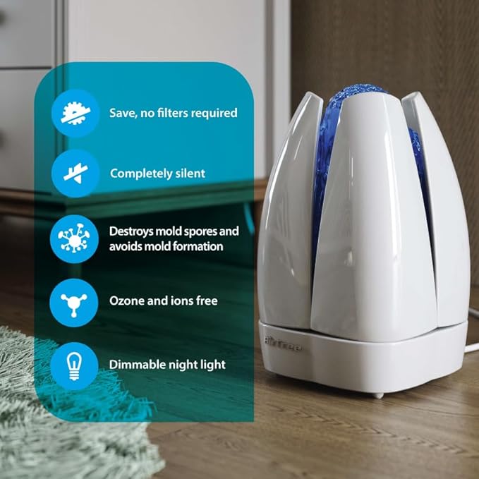 AIRFREE Lotus Filterless Silent Air Purifier - Air purifier for home allergens, bacteria, virus, mold With Multicolor Night Light Needs No Hepa Filter, Fan, or Humidifier