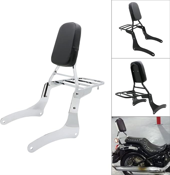 Motorcycle Accessories Sissy Bar Backrest With Luggage Rack Pad Compatible For Kawasaki Vulcan 900 VN900 Custom Classic 1996-2023 Chrome