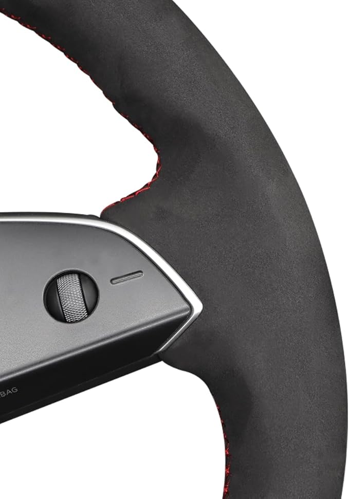 MEWANT DIY Hand Stitch Black Suede Steering Wheel Cover for Tesla Model 3 Highland 2023-2025 Tesla Model Y Juniper 2025
