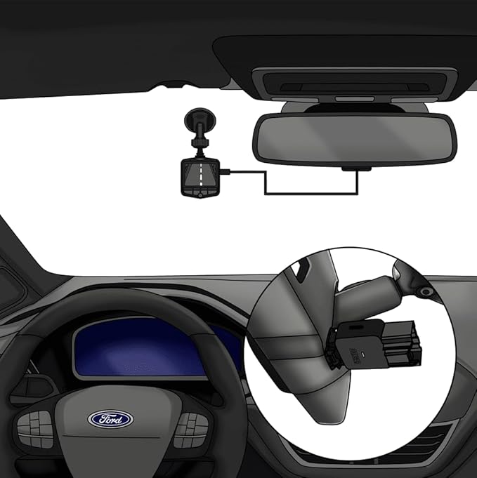 Dongar Compact - Dash cam Power Adapter (16-Pin Type A) for Ford Vehicles. Compatible with Various Models. Built-in USB Power Source, Connects to Rearview Mirror, Easier & Quicker Than a hardwire kit