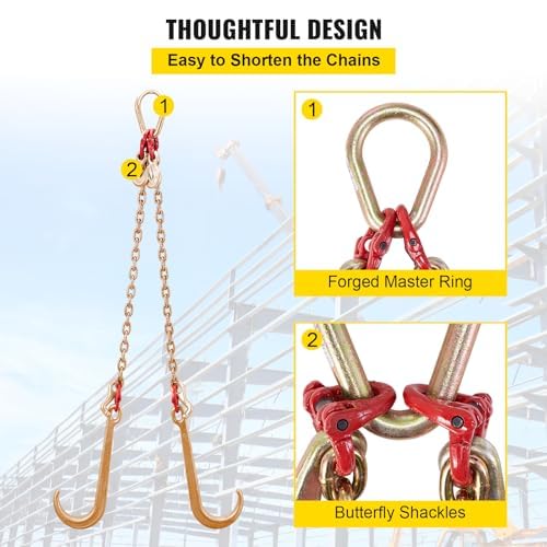 VEVOR G80 V Bridle Chain, 5/16 in x 3 ft Towing Chain Bridle with J Hooks and T Hooks, Heavy Duty Transport Tow Chain Bridle with 10800 lbs Safe Working Load Ideal for Flatbed Truck Wrecker Recovery