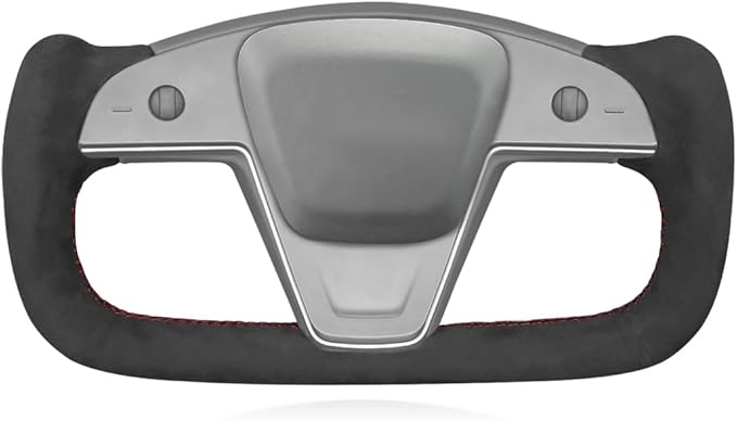 MEWANT Hand Sew on Black 9040 Athsuede Steering Wheel Cover for Tesla Model S Yoke 2021-2023 Model X 2021-2023