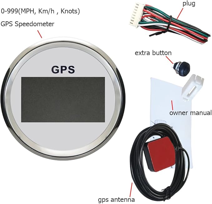85mm 3 3/8" Boat Waterproof Digital GPS Speedometer MPH KM/H ODO COG Trip with 7 Backlights 12VDC 24V for Motorbike Boat Truck Racing Car (White&Silver)