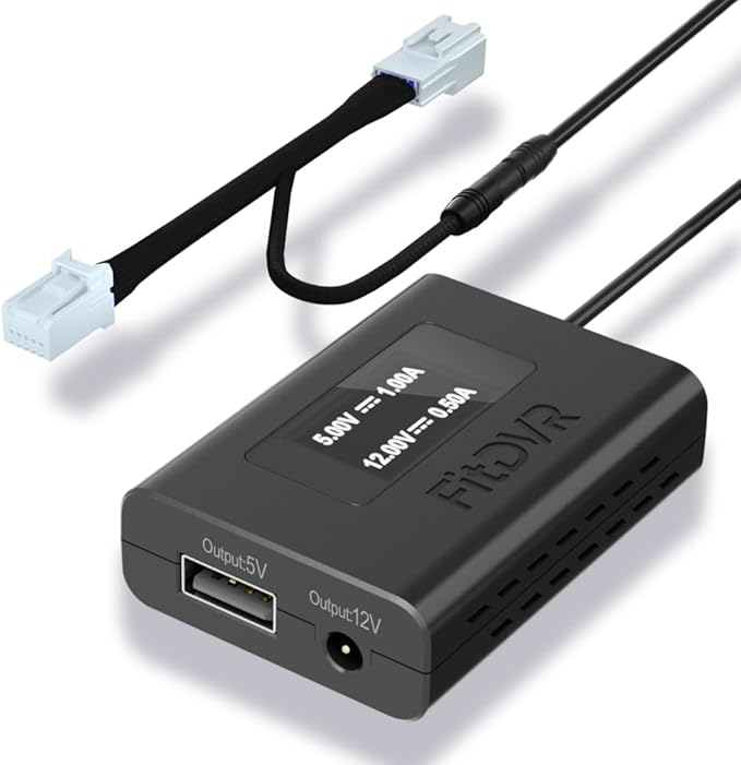 Dash Cam Power Adapter (10-Pin) for for Hyundai, Kia, Genesis, LED Display USB Power Source, Connects to Rearview Mirror, Fuse Protection, Easy to Install, 5V 12V Output, D3-014
