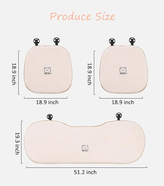 acdiac Universal Cute Bunny/Bear Car Seat Cover Cushion Fuzzy Cozy Cartoon Auto seat Pads (Bear, 3pcs/seat)