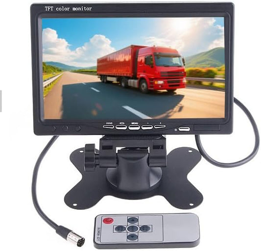 HD 7 Inch IPS Color LCD Screen Backup Camera Monitor, TFT Display, V1/V2 Two Video, for Rear View Reverse Cameras, DVD for Car/Truck/Bus/Van All 12 to 24V Vehicles, 1024x600 Pixels