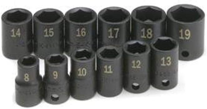 SK Tools USA 3/8" Drive, 12 Piece, 6 Point, Standard SAE Impact Socket Set, 8MM to 19MM | 4062