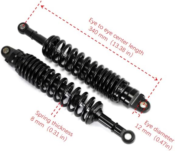 360mm 380mm 400mm 420mm Universal Motorbike Air Shock Absorber Rear Suspension ATV Quad Scooter Dirt Bike For YZF-R1 YZF-R6 YZF-125 XC EXC XCF (Black, 13.38 inch 340mm)