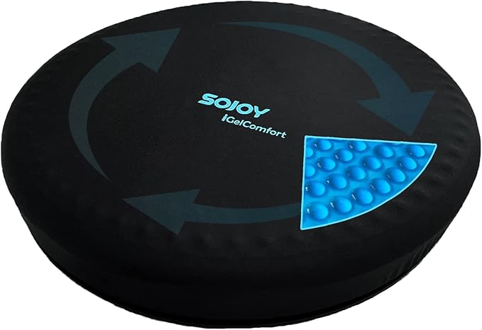 Sojoy iGelComfort Deluxe Gel Swivel Seat Cushion with Supportive Memory Foam 360 Degrees Rotating Seat Cushion for Home,Stool Chair,Office (Black, 15.5 * 15.5 * 2.5)