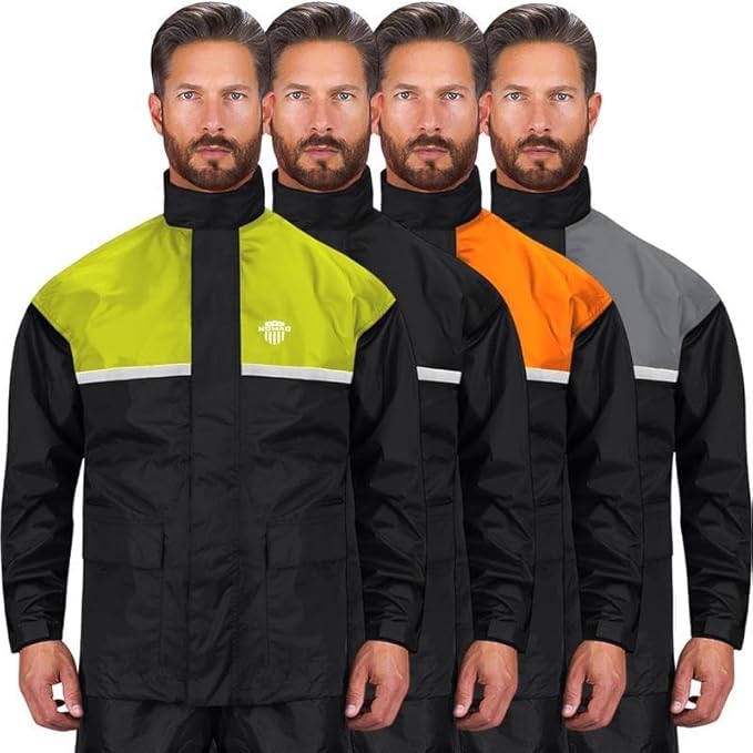 Waterproof Motorcycle Rain Suit, 2-Piece Reflective Gear, Lightweight Riding Jacket & Pants, Protective Raincoat with Hoodie