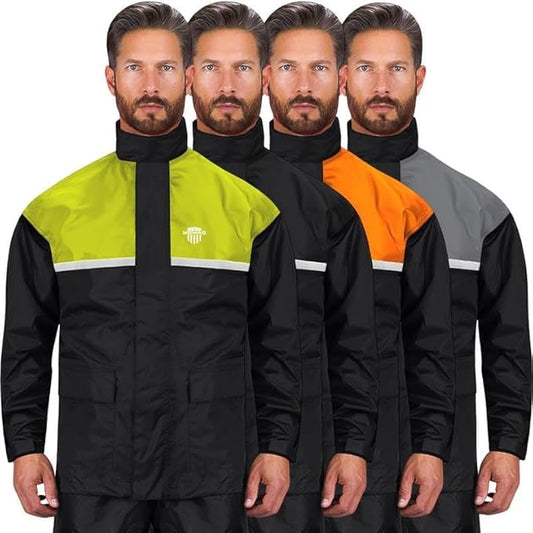 Waterproof Motorcycle Rain Suit, 2-Piece Reflective Gear, Lightweight Riding Jacket & Pants, Protective Raincoat with Hoodie