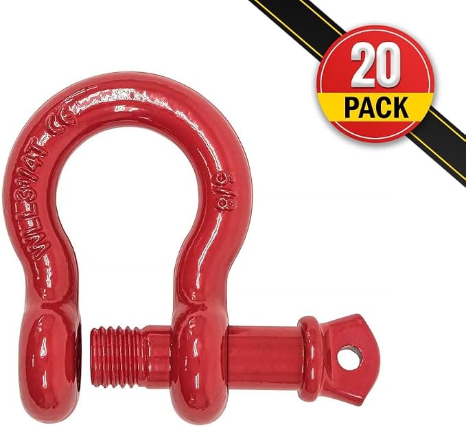 Mytee Products 5/8" Anchor Shackle Forged Carbon Steel w/Alloy Screw Pin WLL 3.25 Tons (6,500 lbs) | Double Rust Protection Heavy Duty D Ring Shackle for Towing, Rigging & Vehicle Recovery (20 Pack)