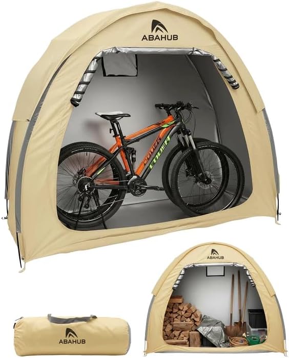 Abahub Portable Bike Storage Shed Tent, Outdoor Silver-Coated Bicycle Shelter with Rain Cover, PU4000 Waterproof 210D Oxford Fabric