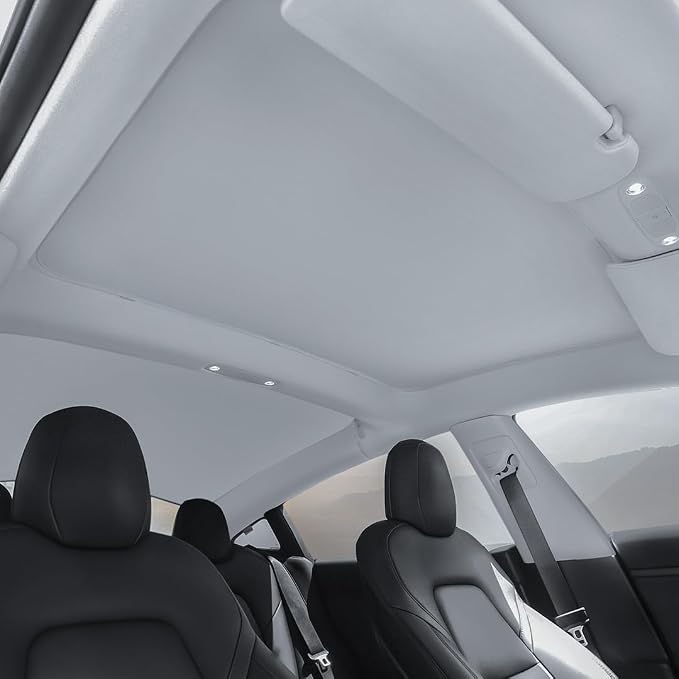 VION Tesla Model 3 Roof Sunshade (2023-2021 Model 3) – Full Blackout (No Light Transmission), Cooler Cabin, Dual-Layer Fabric with Graphene-Enhanced UV Coating, No Sagging – Gray