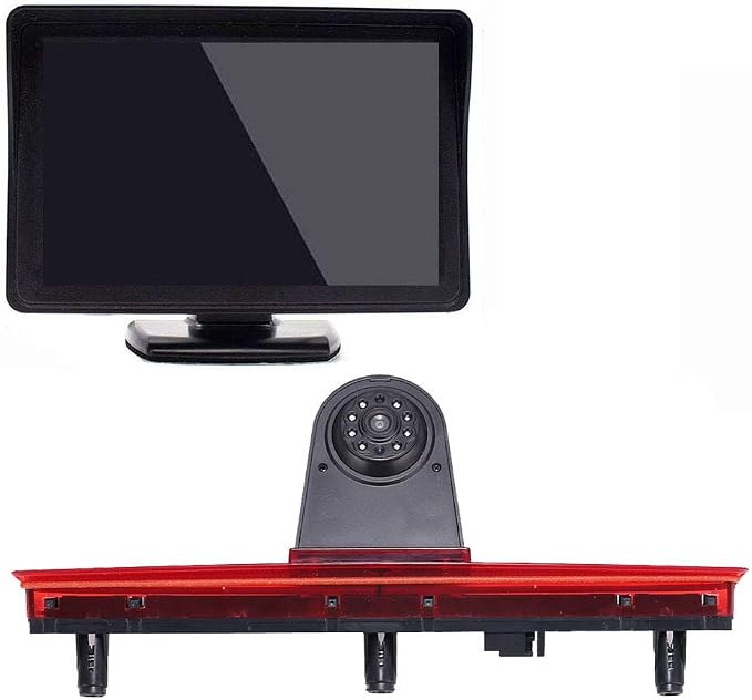 HD Brake Light Rear View Backup Camera Set with 4.3 Inch LCD Monitor,Transporter Night Vision Car Roof Reversing Camera Replacement for VW T5 Bus Transporter Multivan Caravelle Bussiness 2003-2015 Bj