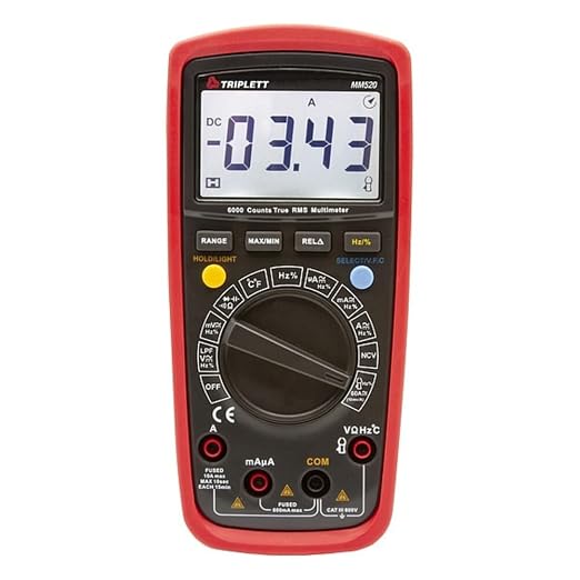 Triplett MM520 True RMS 6000 Count High Performance Digital Multimeter with LPF - AC/DC Voltage, AC/DC Current, Resistance, Temperature, Continuity