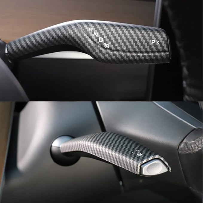 Fit Steering Wheel Column Cover for Tesla Model 3 Model Y, Gear Shift Cover Car Column Shift Knob Protection Cover Car Decor Interior 2pcs(Matte Carbon Fiber Pattern)