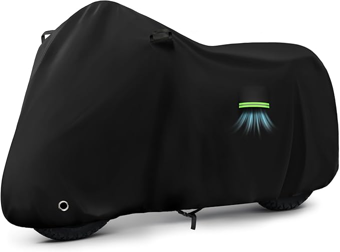 Motorcycle Cover Waterproof for Kawasaki KLR 650/R 1250 GS/Honda Africa Twin/V-Strom 1050XT, Heavy Duty Outdoor Sun UV Rain Dust All Weather Motorbike Cover with Soft Cotton Lining & Lock Hole-Balck