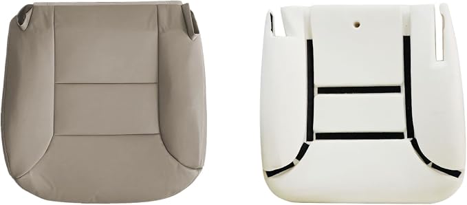 NLQR Med Neutral Tan #522 Front Both Side Bottom Replacement Microfiber Leather Seat Covers & Driver Foam Cushion Compatible with Chevy Silverado Tahoe Suburban Sierra Yukon 1995 1996 1997 1998 1999