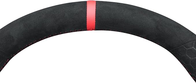 MEWANT Hand Stitch Steering Wheel Cover for Tesla Model Y Model 3 2023 Made of Black Smooth Hexagon Embossed Athsuede