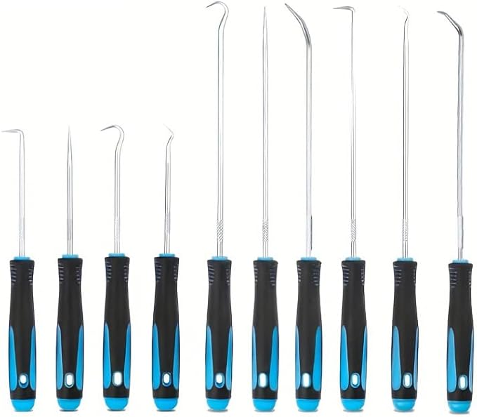 Professional 10-Piece Automotive Hook and Pick Set for Oil Seal, O-Ring, Gasket Removal - Car Repair Tool Kit for Mechanics, Auto Body Dent Puller, Engine Repair & Maintenance (Blue)